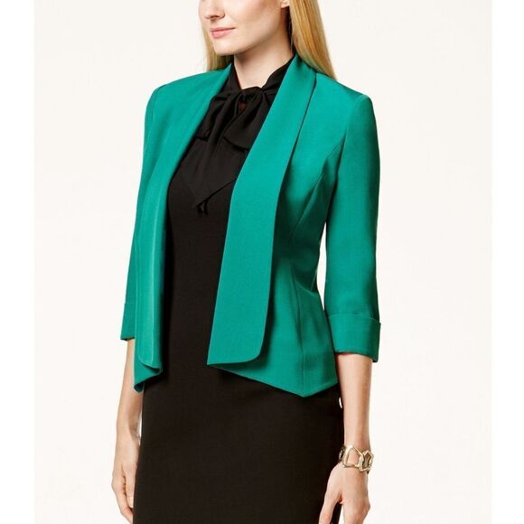 New! KASPER Women's Open-Front Draped Green Crepe Blazer Jacket Size 4 - Picture 1 of 4